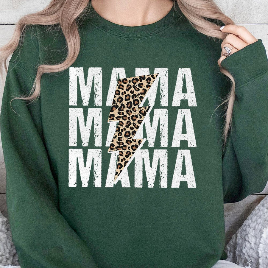 Mama Sweatshirt | Leopard Print Lightning Bolt Design | Premium Cotton Blend | Trendy Graphic Gift For Mom