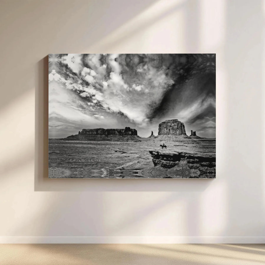 Monument Valley Canvas Art | Black and White Western Landscape | Premium Gallery Wrap | Gift for Cowboy Art Collector