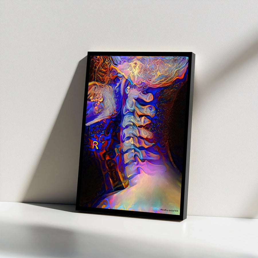 Cervical Spine Anatomy Canvas Art | Psychedelic Medical Illustration | Premium Gallery Wrap Wall Decor | Doctor Office or Neurology Gift