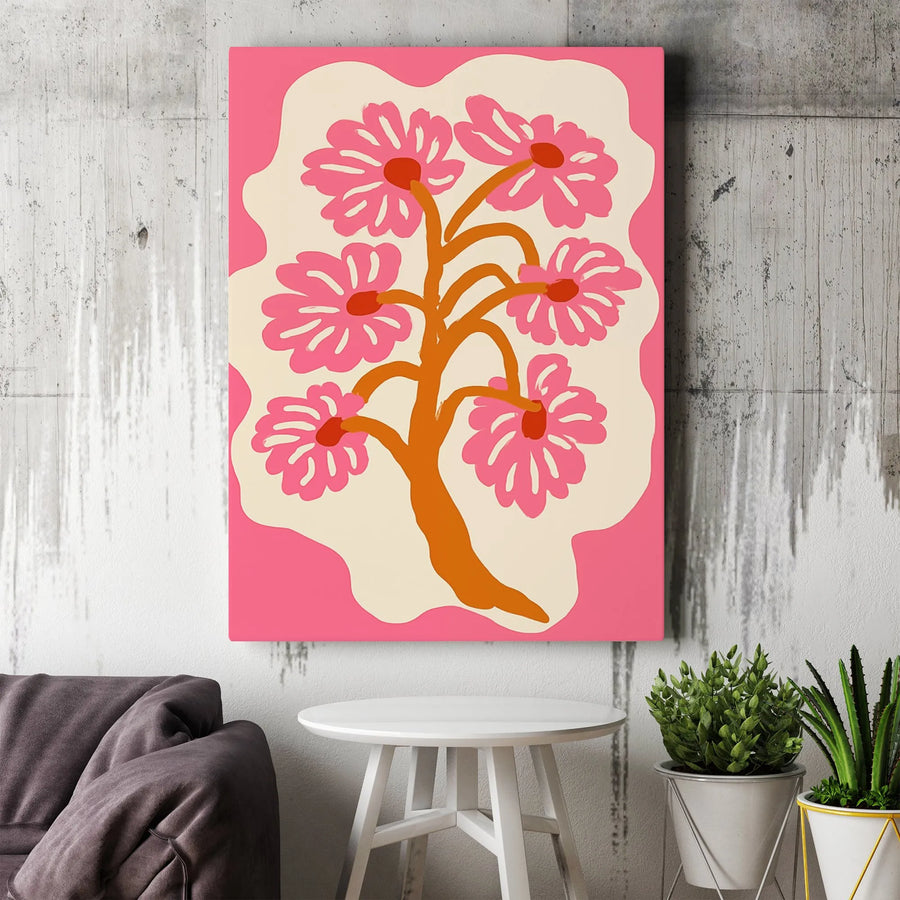Pink Flower Tree Canvas Art | Abstract Botanical Wall Decor | Premium Fade-Resistant Print | Modern Home & Office Interior Accent