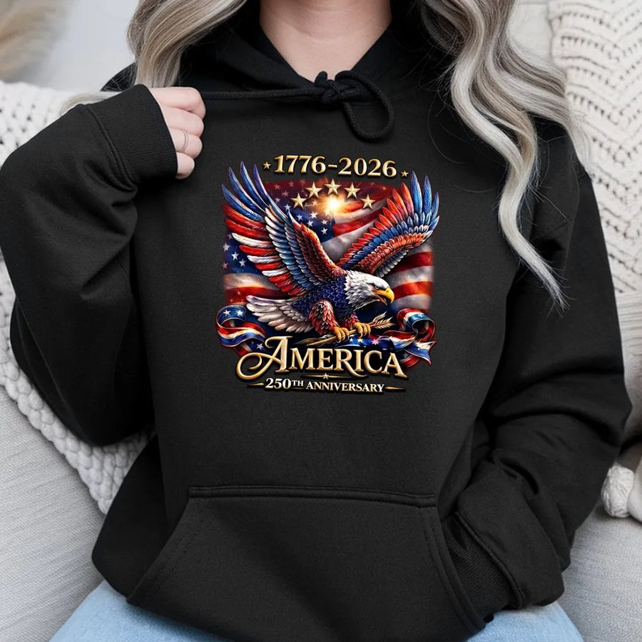America 250th Anniversary Hoodie | Commemorative 1776-2026 Bald Eagle Graphic | Premium Cotton Blend Sweatshirt | Collector's Patriotic Gift