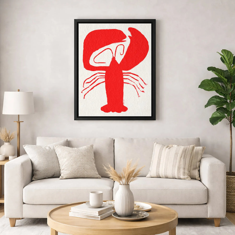 Red Lobster Canvas Wall Art | Minimalist Coastal Graphic Print | Premium Gallery Wrap 1.25" Profile | Modern Beach House Decor Gift