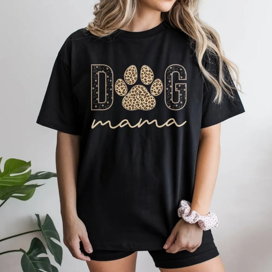 Dog Mama T-Shirt | Leopard Print Paw Design | 100% Cotton Soft Premium Tee | Trendy Mother's Day 2026 Gift for Dog Lovers