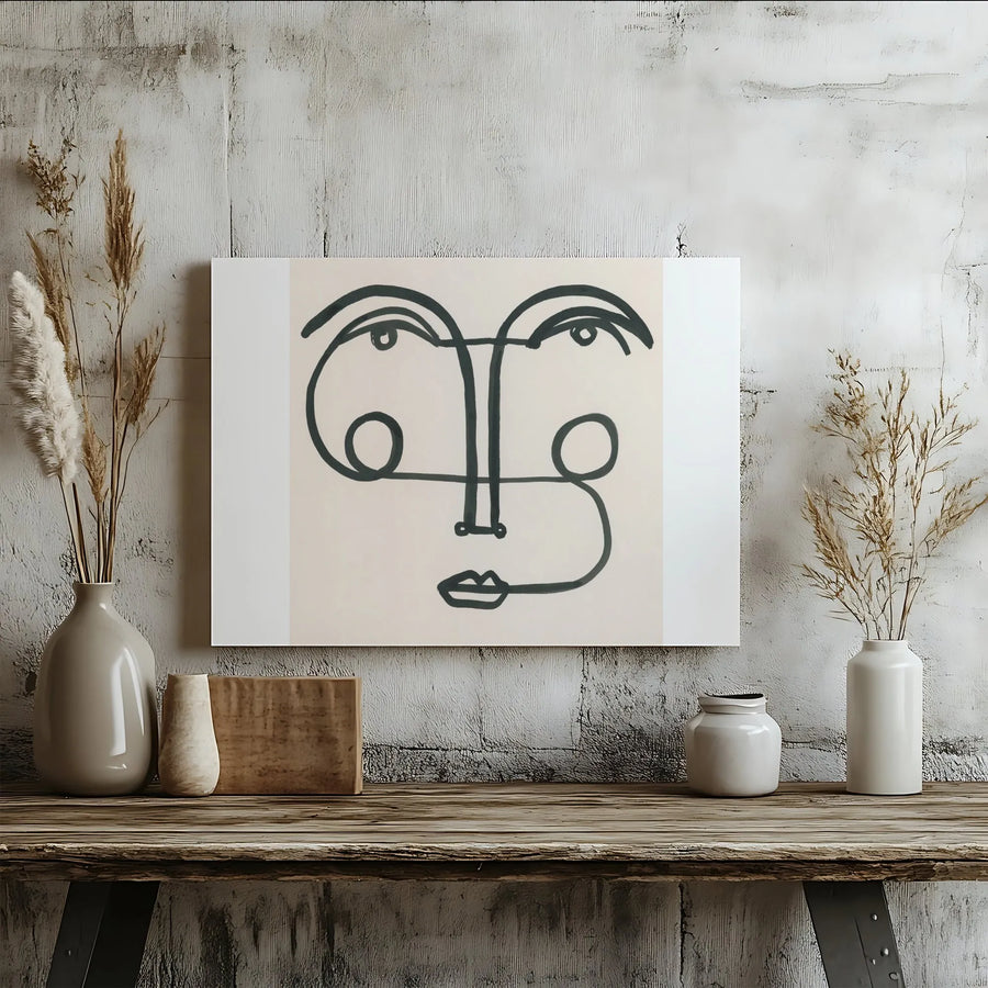 Abstract Face Line Art Canvas | Modern Single Line Portrait | Premium Gallery Wrapped Print | Minimalist Living Room Wall Decor Gift