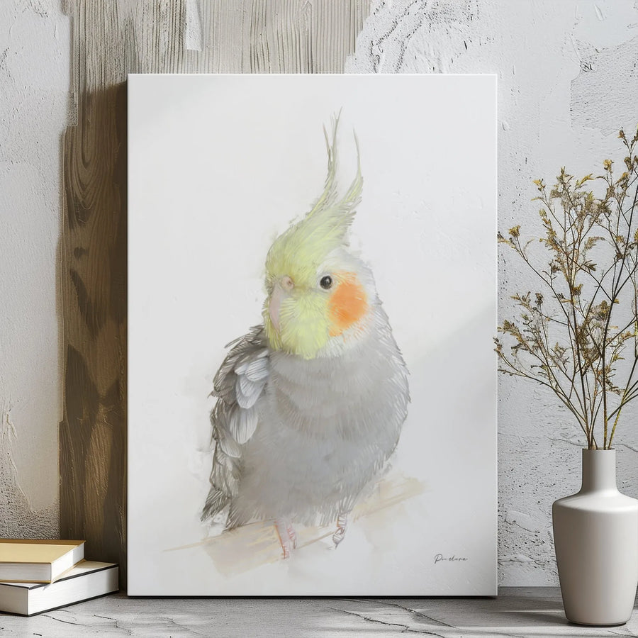 Cockatiel Bird Canvas Wall Art | Watercolor Minimalist Pet Portrait | Premium Gallery Wrap Decor | Gift for Bird Lovers & Avian Enthusiasts