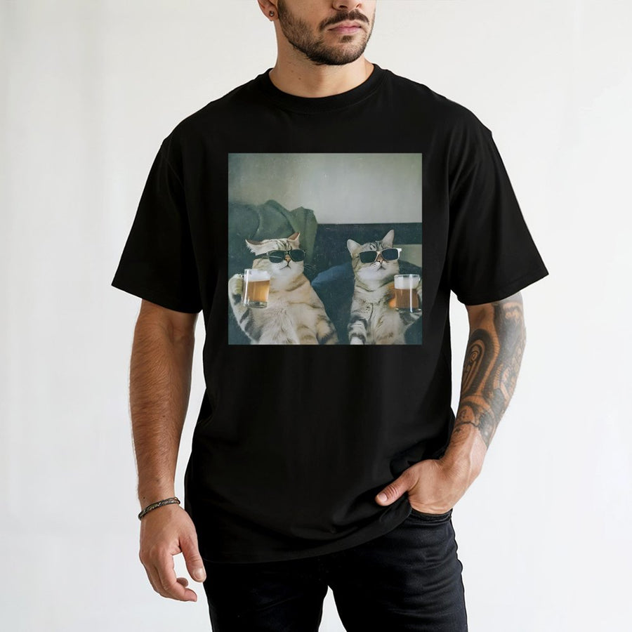 Funny Cat Beer T-Shirt | Cool Cats Wearing Sunglasses Graphic | 100% Cotton Premium Tee | Unique Animal Lover Gift for Men and Women