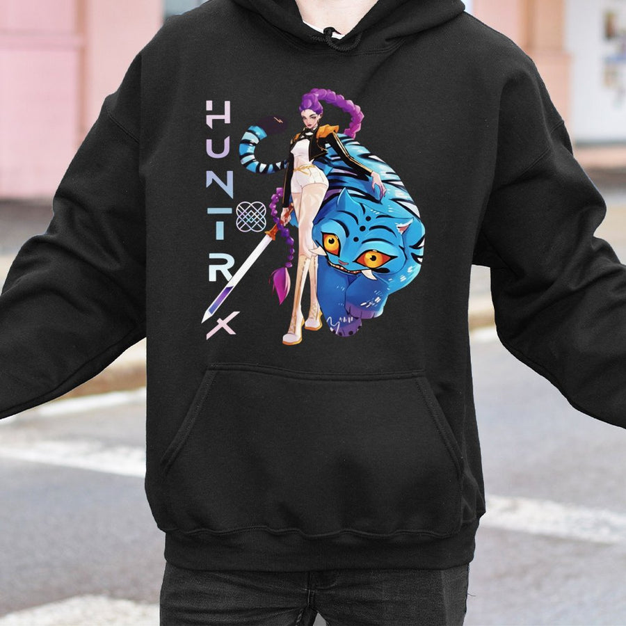 Anime Warrior Hoodie | Blue Tiger Demon Hunter Graphic | Cotton Blend Premium Sweatshirt | Gift For Fantasy Anime Fans