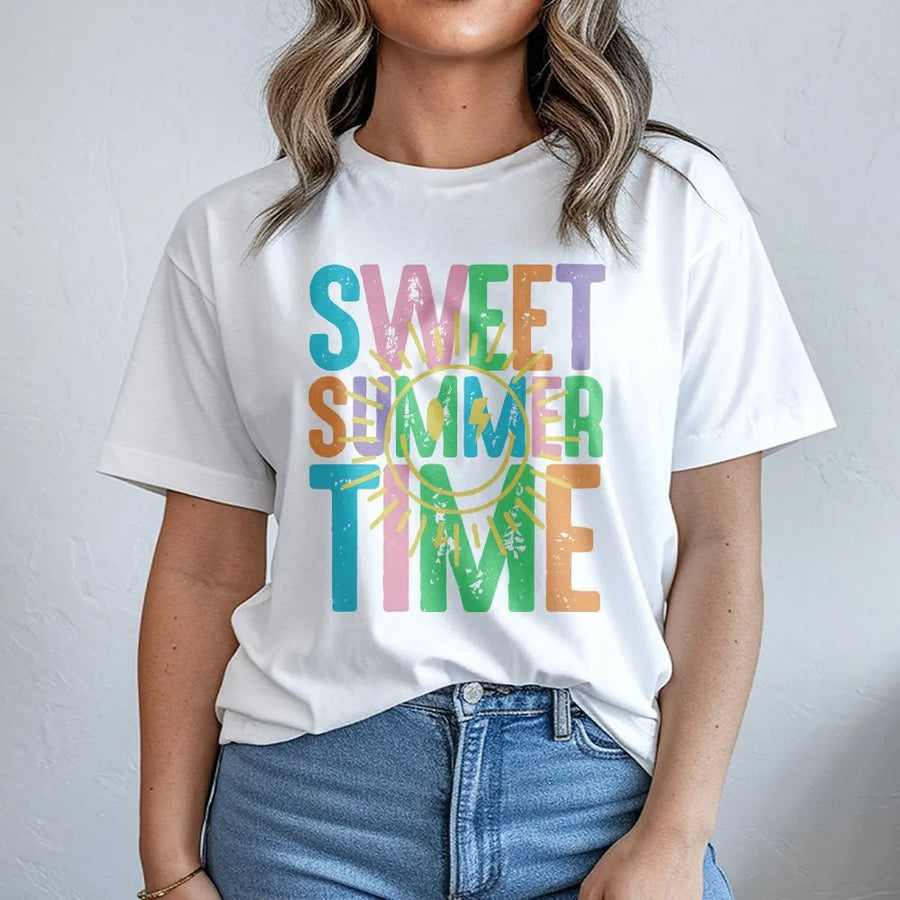 Sweet Summer Time Shirt | Retro Graphic Tee with Pastel Colors | Premium 100% Cotton | Unisex Summer Vacation Gift