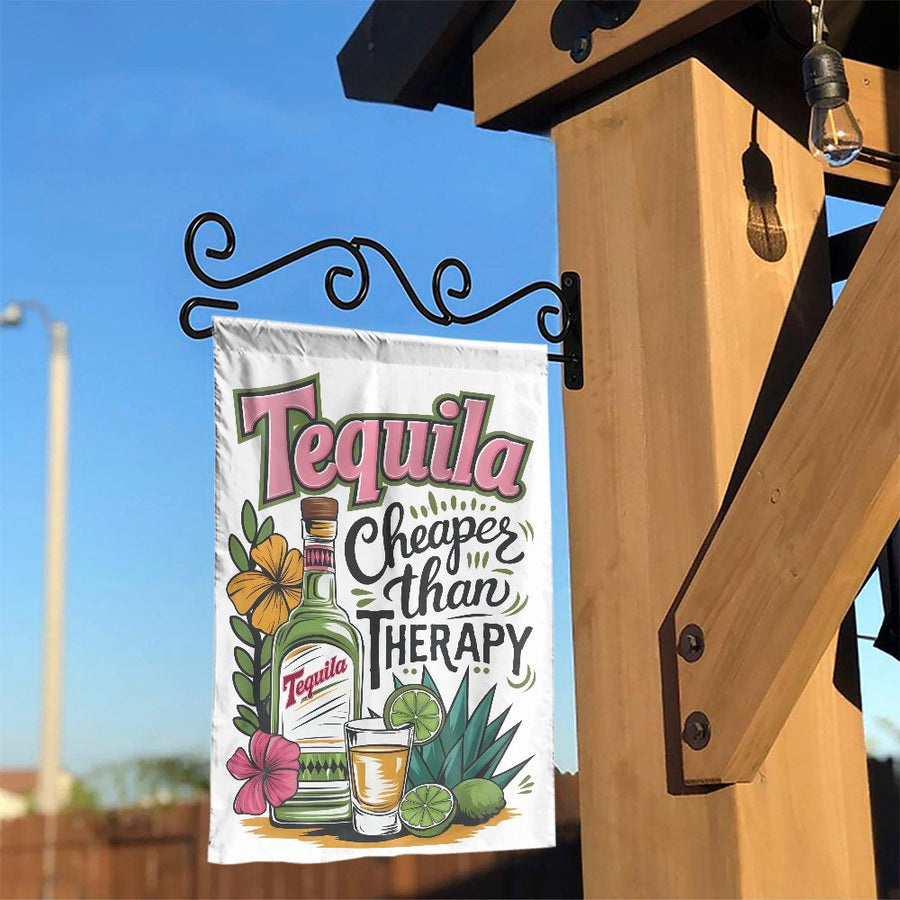 Tequila Garden Flag | Cheaper Than Therapy Funny Yard Decor | Weather-Resistant Polyester | Summer Patio Party Gift