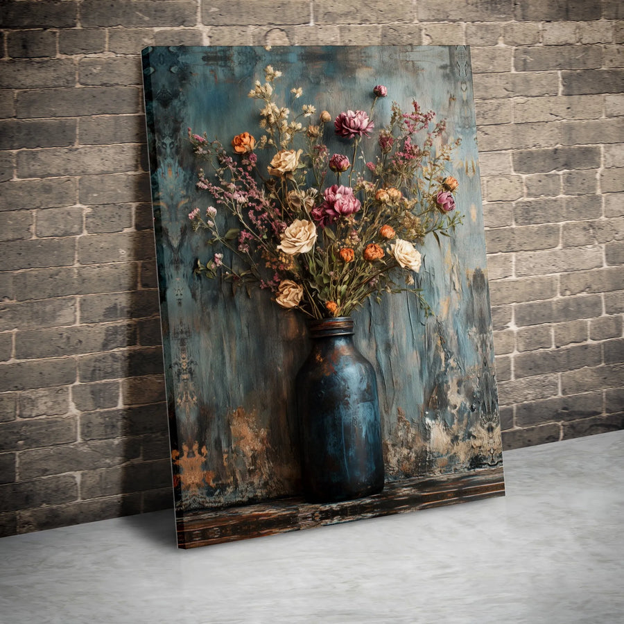 Rustic Dried Flower Canvas Wall Art | Vintage Still Life Floral Vase Painting | Premium Fade-Resistant Print | Farmhouse Home Decor Gift