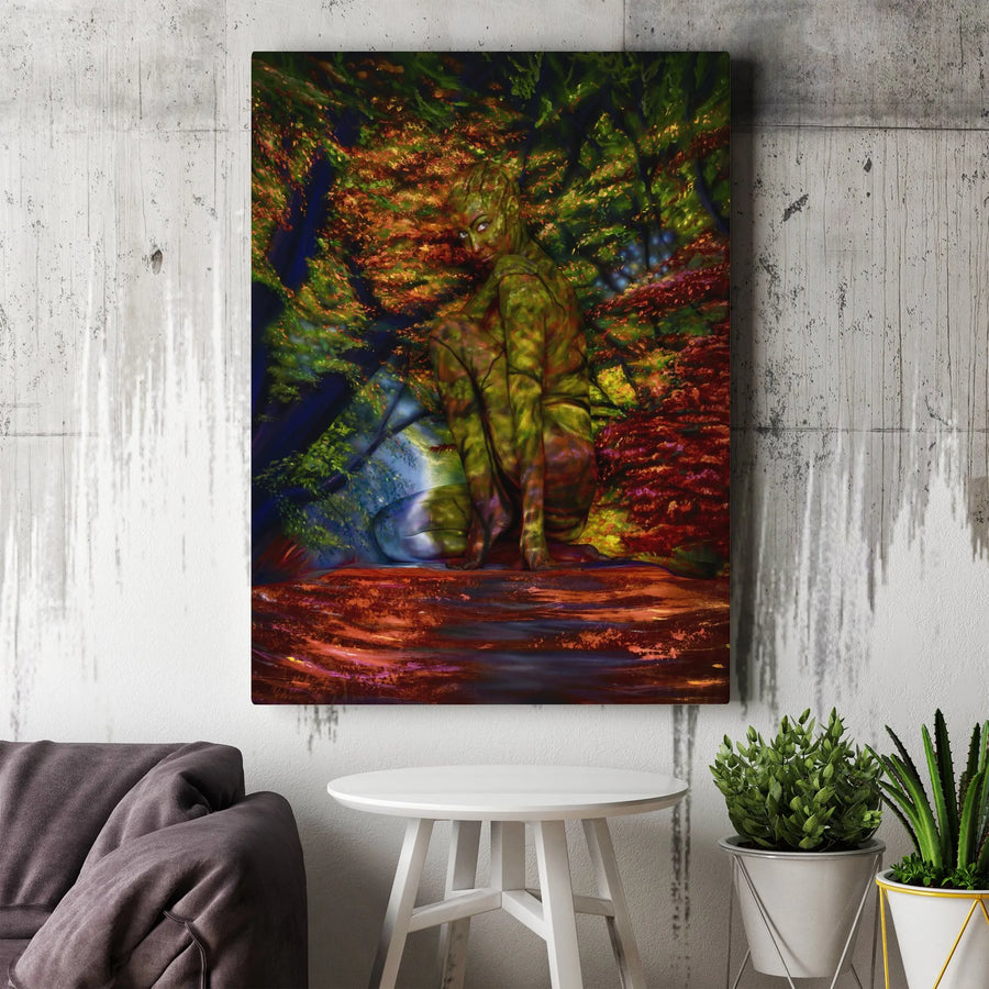 Forest Nymph Canvas Wall Art | Mystical Autumn Forest Painting | Premium Gallery Wrap Canvas | Modern Fantasy Home Decor Gift for Art Lovers