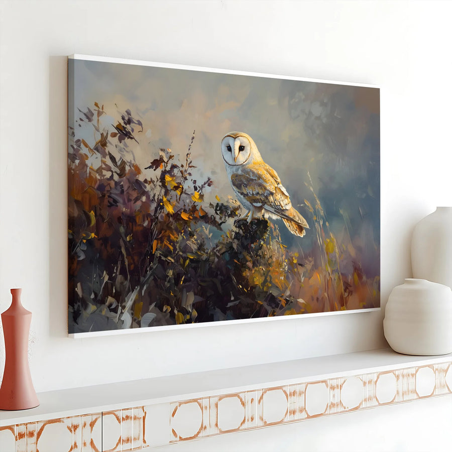 Barn Owl Canvas Wall Art | Impressionist Wildlife Oil Painting Print | Premium 1.25-Inch Gallery Wrap | Nature-Inspired Home Decor Gift
