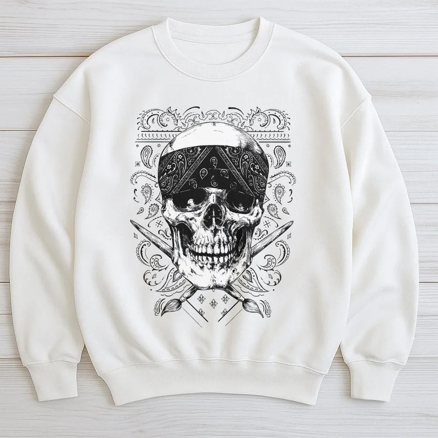 Chicano Skull Sweatshirt | West Coast Streetwear with Bandana Paisley Graphic | Premium Cotton Blend | Unisex Urban Style Gift for Men & Women