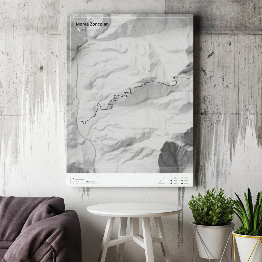Monte Zoncolan Cycling Map Canvas | Minimalist Topographic Route Art | Premium Gallery-Style Print | Collector's Gift for Cyclists