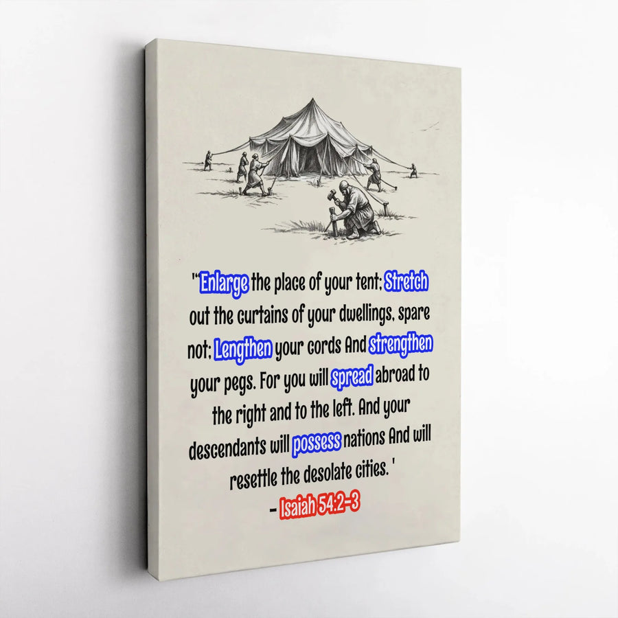 Isaiah 54 Canvas Wall Art | Minimalist Tent Sketch Scripture Decor | Premium Gallery Wrapped Canvas | Christian Home Decor Gift