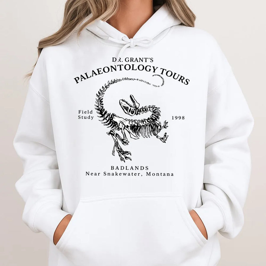 Paleontology Dinosaur Fossil Hoodie | Retro Field Study Graphic Sweatshirt | Premium Cotton Blend | Gift for Paleontologist or Science Nerd