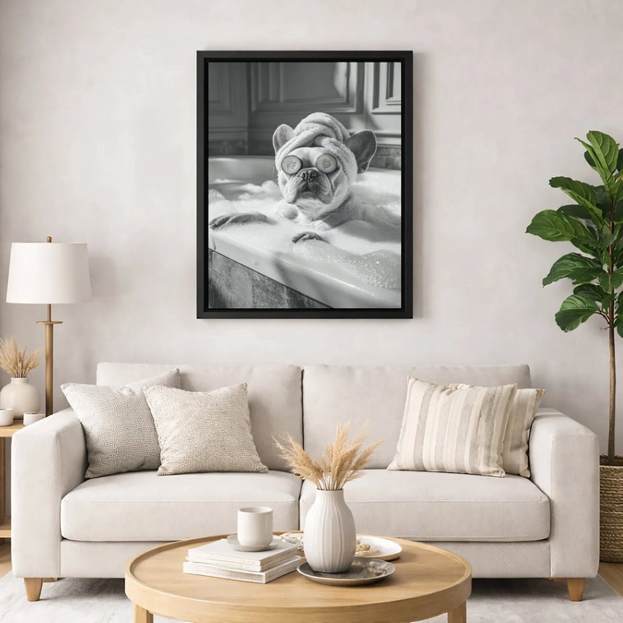 French Bulldog Canvas Wall Art | Funny Dog Spa Bath Print | Premium Gallery Wrapped Decor | Unique Animal Lover Home Gift