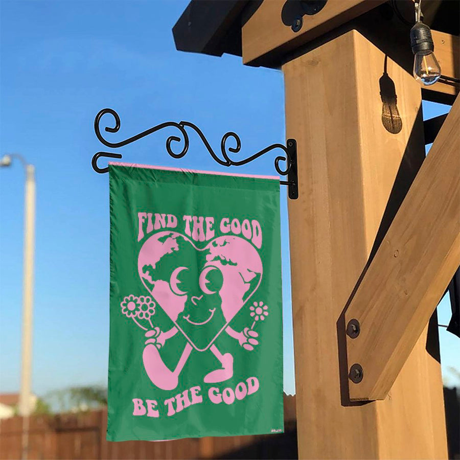 Find The Good Be The Good Garden Flag | Retro Earth Heart Floral Design | Weather-Resistant Polyester | Inspiring Outdoor Decor & Yard Gift