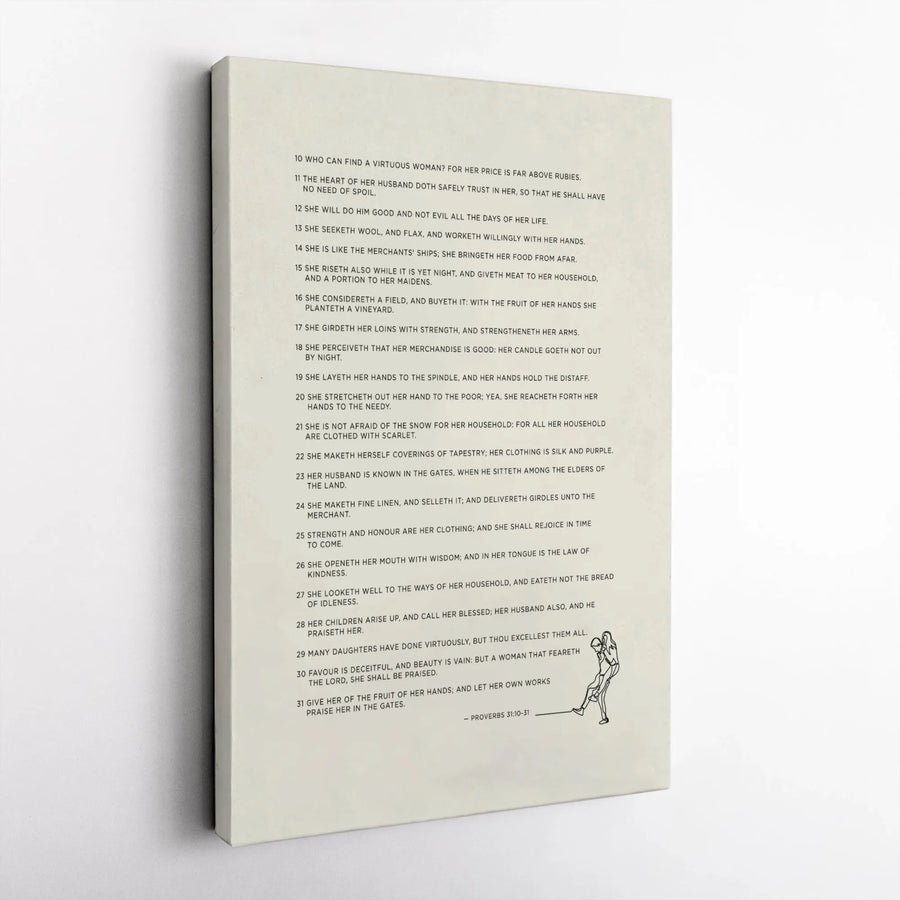 Proverbs 31 Canvas Print | Virtuous Woman Bible Verse Wall Art | Premium Gallery Wrap Decor | Inspirational Christian Gift for Wife or Mother
