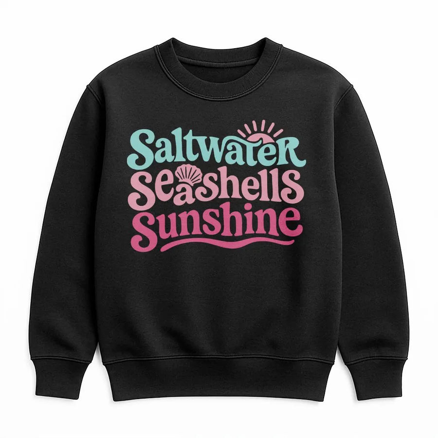 Summer Beach Sweatshirt | Saltwater Seashells Sunshine Graphic | Soft Cotton Blend | Cute Ocean Lover Vacation Gift for Women