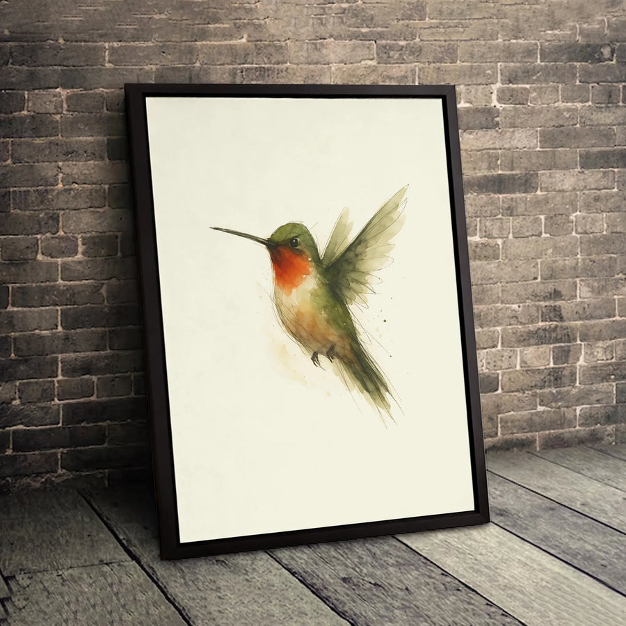 Ruby-Throated Hummingbird Canvas Art | Watercolor Bird Wall Decor | Premium 1.25-Inch Gallery Wrap | Nature-Inspired Home Office Gift
