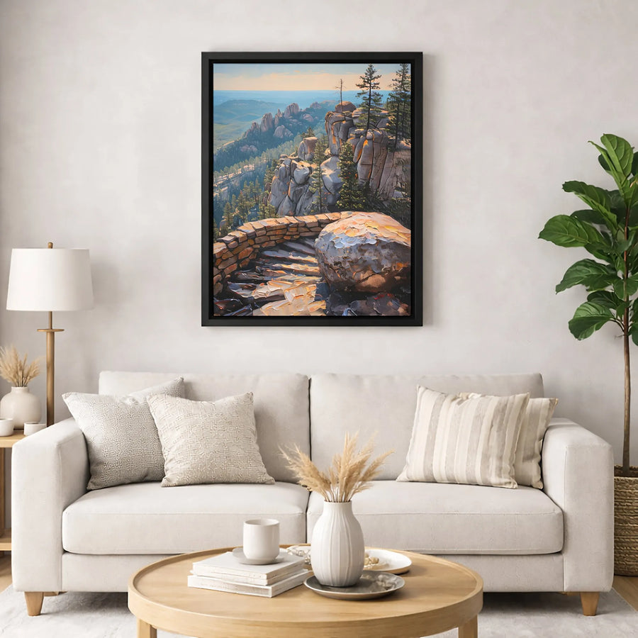 Mountain Trail Canvas Art | Impasto Landscape With Stone Steps | Premium Gallery Wrap Wall Decor | Nature Lover Gift for Home Office