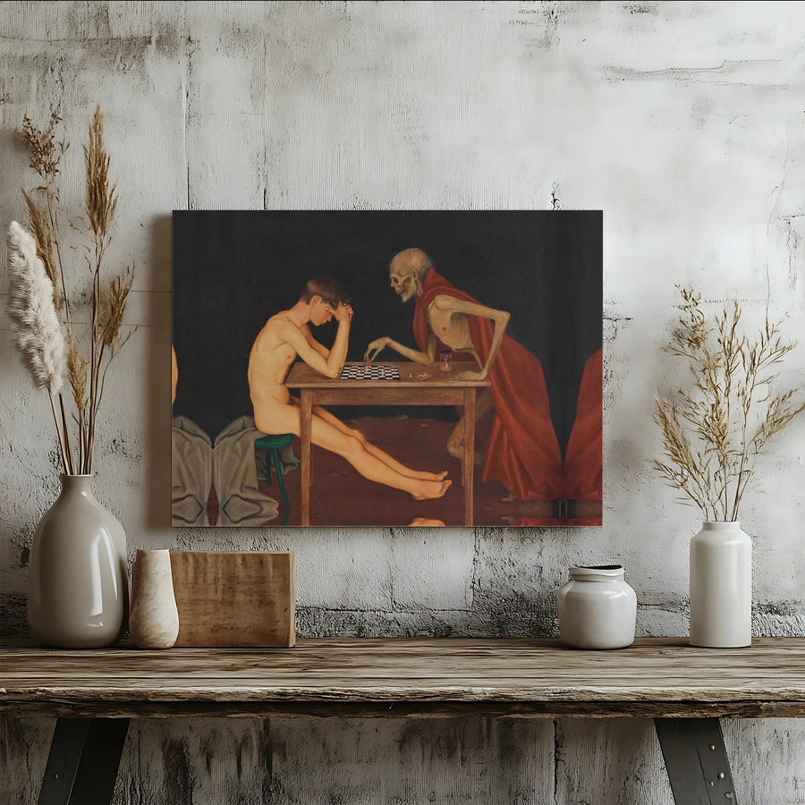 The Game Between Death and the Young Man Canvas | Classic Memento Mori Fine Art | Premium Gallery Wrap Wall Decor | Gothic Home Office Gift