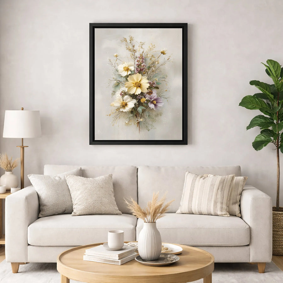 Wildflower Bouquet Canvas Wall Art | Vintage Floral Oil Painting Style | Premium 1.25-Inch Gallery Wrap | Elegant Home Decor Gift for Her