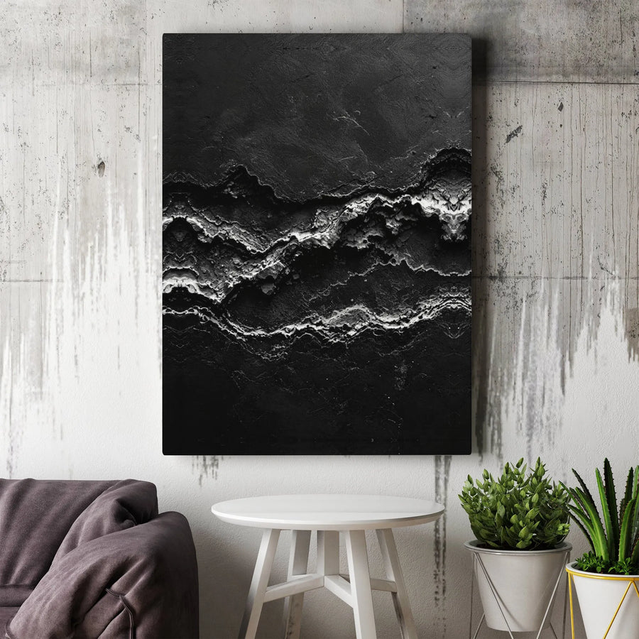 Abstract Black Wall Art Canvas Print | Textured Mineral Design | Gallery Wrapped Premium Canvas | Modern Office & Living Room Decor Gift