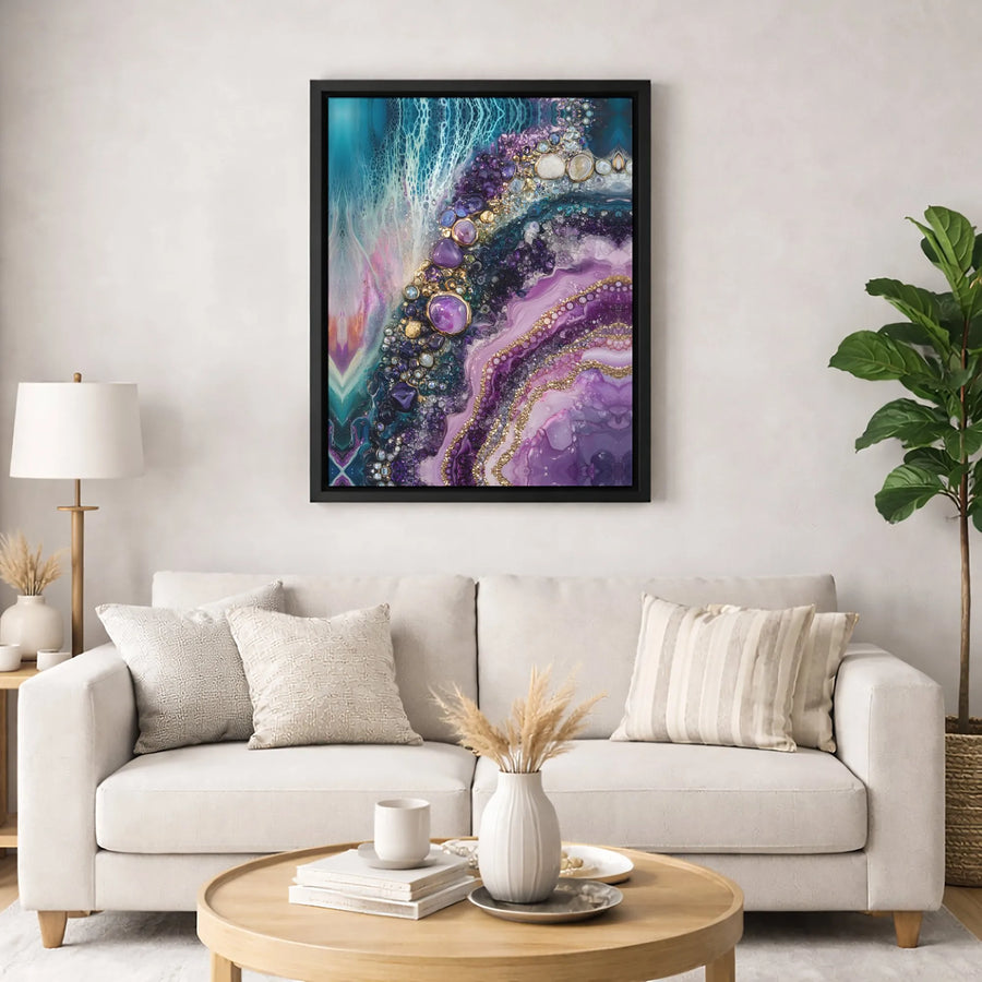 Purple Agate Geode Wall Art | Teal and Gold Abstract Canvas Print | Premium Gallery-Wrapped Decor | Elegant Modern Home Gift