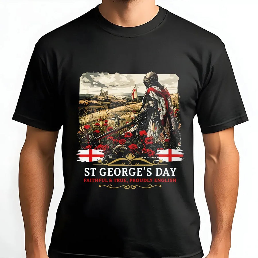 St George's Day T-Shirt | Knight In Armour Graphic Design | 100% Cotton Premium Tee | English Pride Apparel Gift For Him