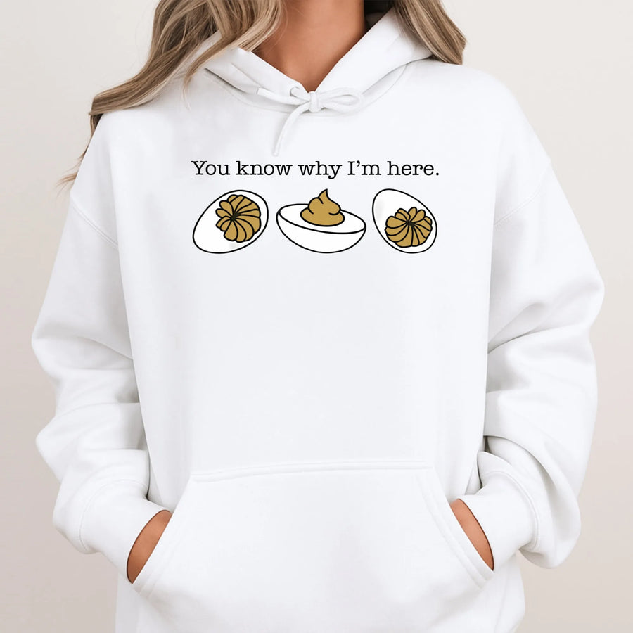 Deviled Eggs Hoodie | Funny Thanksgiving Foodie Graphic | Premium Cotton Blend Unisex Sweatshirt | Humorous Gift For Cooking Lovers