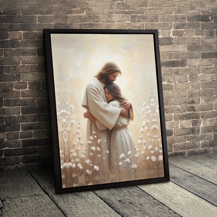 Jesus Embracing Woman Wall Art | Spiritual Christian Canvas Print | 1.25-Inch Gallery Wrap | Meaningful Religious Home Decor Gift