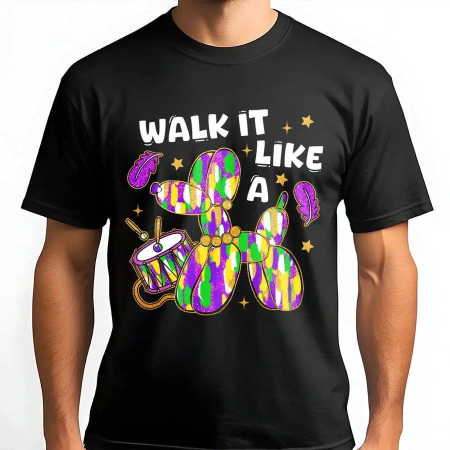 Mardi Gras Balloon Dog T-Shirt | Festive New Orleans Party Graphic | 100% Cotton Premium Tee | Colorful Celebration Gift For Women And Men