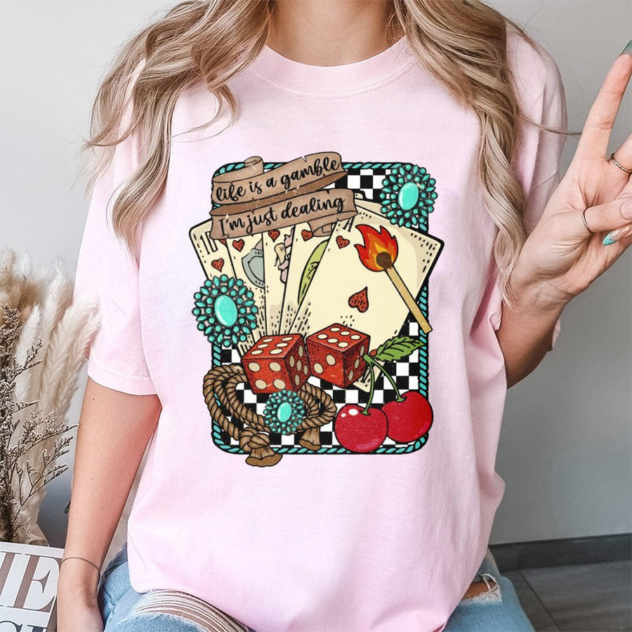 Life Is A Gamble T-Shirt | Retro Western Graphic Tee | 100% Cotton Premium Comfort | Country Concert Outfit for Women & Cowgirl Gift Ideas