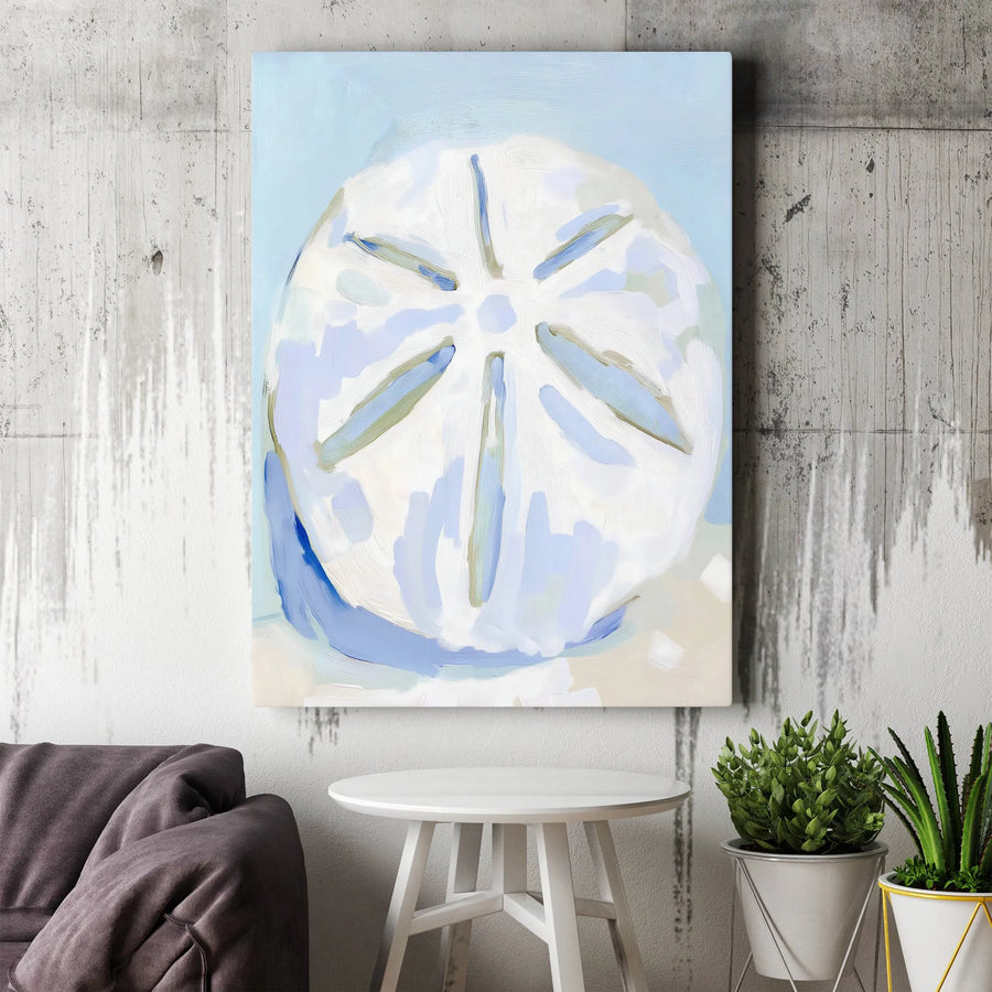 Sand Dollar Canvas Wall Art | Abstract Coastal Painting | Premium Gallery Wrap Canvas | Nautical Bathroom Decor Gift