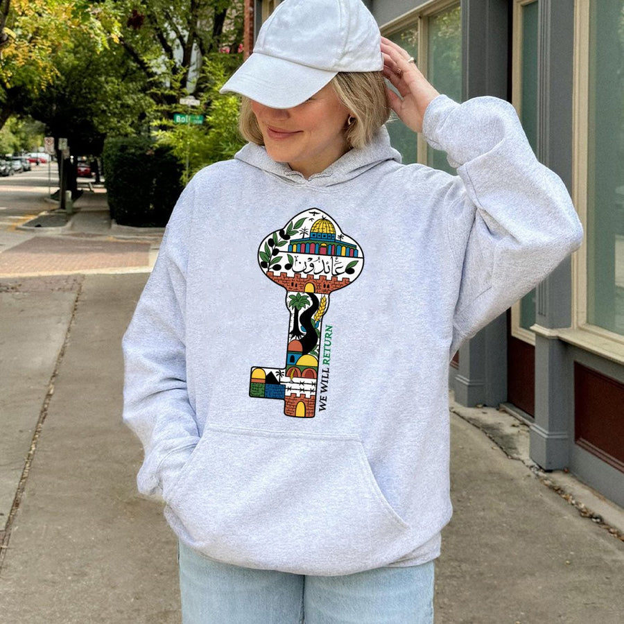 Palestine Key Hoodie | We Will Return Arabic Art Design | Premium Cotton-Blend Pullover | Meaningful Gift for Palestinian Solidarity and Support