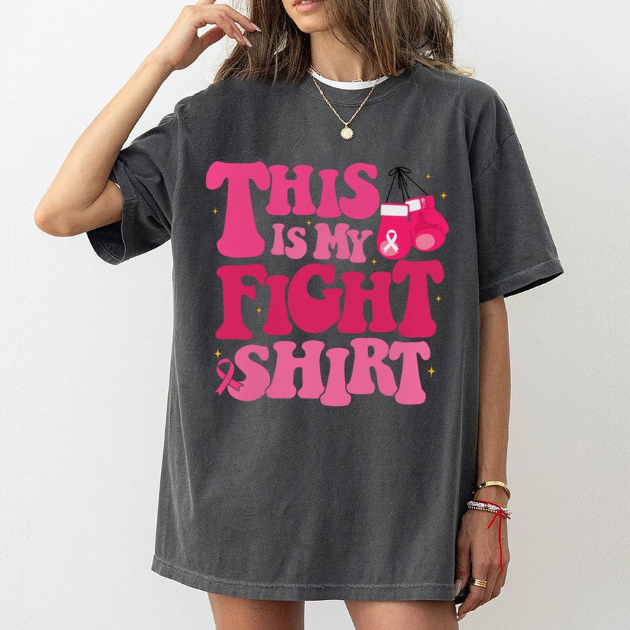 This Is My Fight Breast Cancer Awareness T-Shirt | Boxing Glove Ribbon Graphic | Premium 100% Cotton Tee | Inspirational Support Gift for Warriors