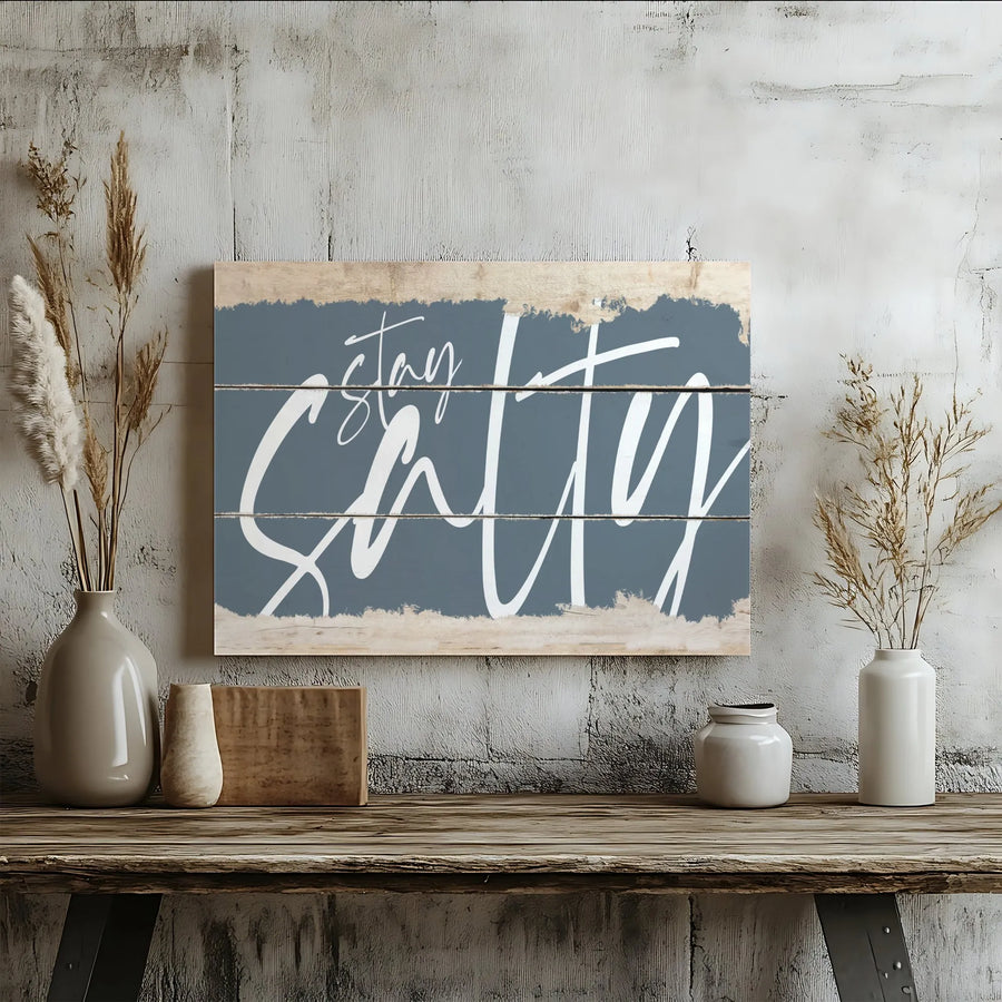 Stay Salty Canvas Wall Art | Rustic Wood Plank Design with Funny Coastal Quote | Premium Canvas Print | Beach House Decor Gift