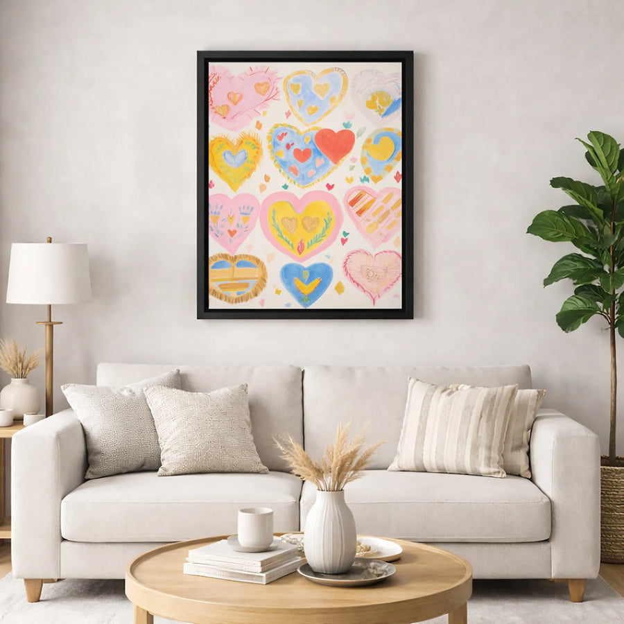Colorful Heart Canvas Wall Art | Whimsical Hand-Painted Style | Premium Gallery-Wrapped Print | Romantic Decor Gift For Home And Nursery