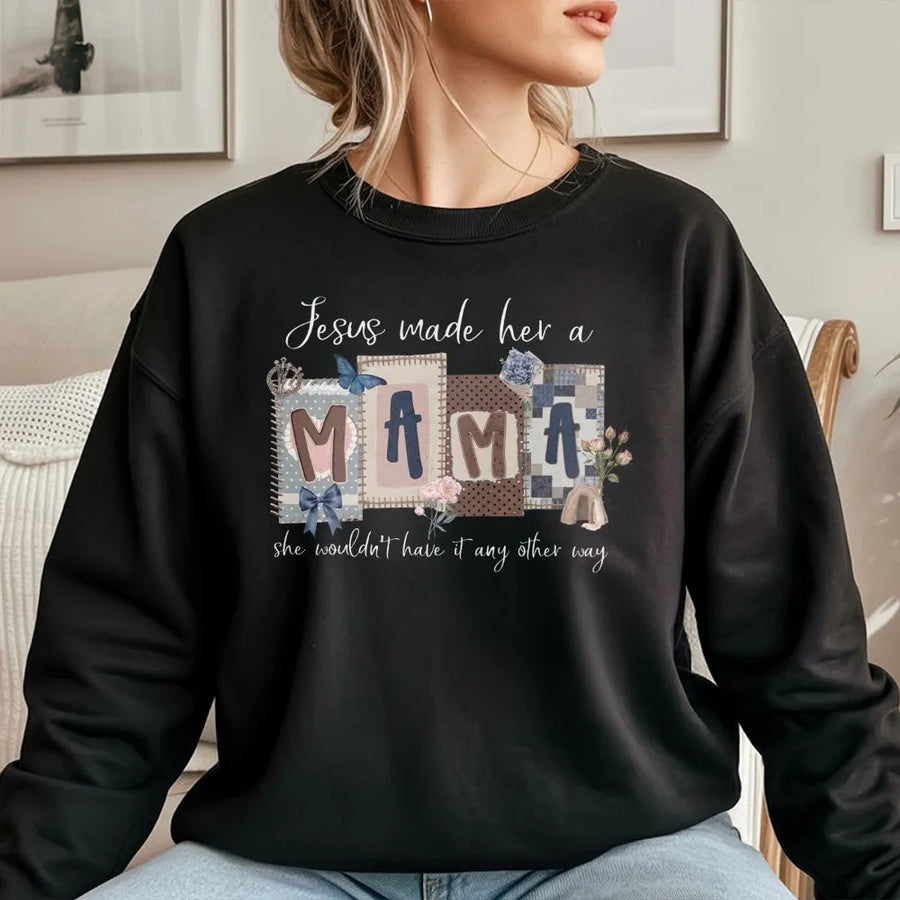 Christian Mom Sweatshirt | Jesus Made Her A Mama Graphic Tee | Soft Cotton Religious Shirt | Mothers Day Gift for Her, New Mama Present