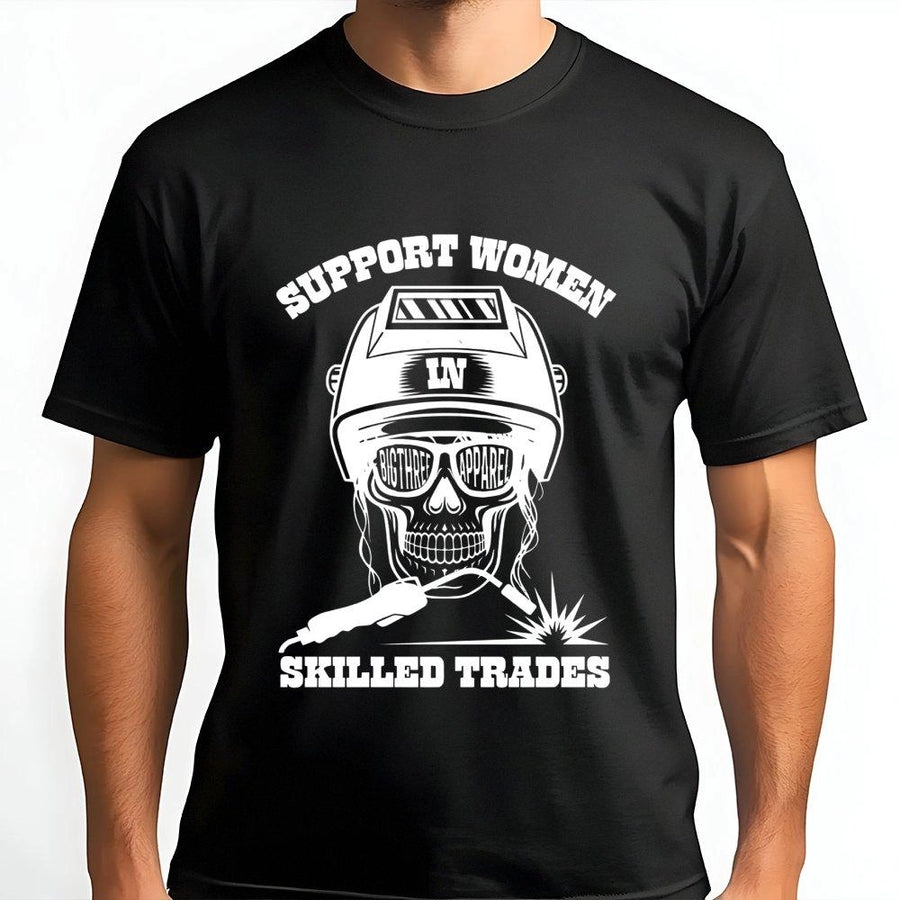Support Women In Skilled Trades T-Shirt | Welding Skull Graphic Tee | Premium Cotton Casual Wear | Empowering Gift For Female Welder