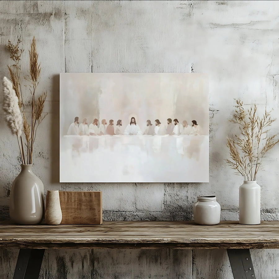 The Last Supper Canvas Wall Art | Minimalist Jesus and Apostles Painting | Premium 1.25” Gallery Wrap | Religious Home Decor Gift
