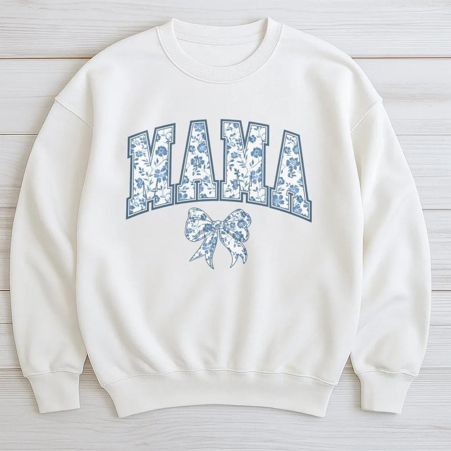 Overstimulated Moms Club Sweatshirt | Blue Floral Varsity Mama Design | Cozy Cotton Pullover | Funny Mother's Day Gift for New Mom
