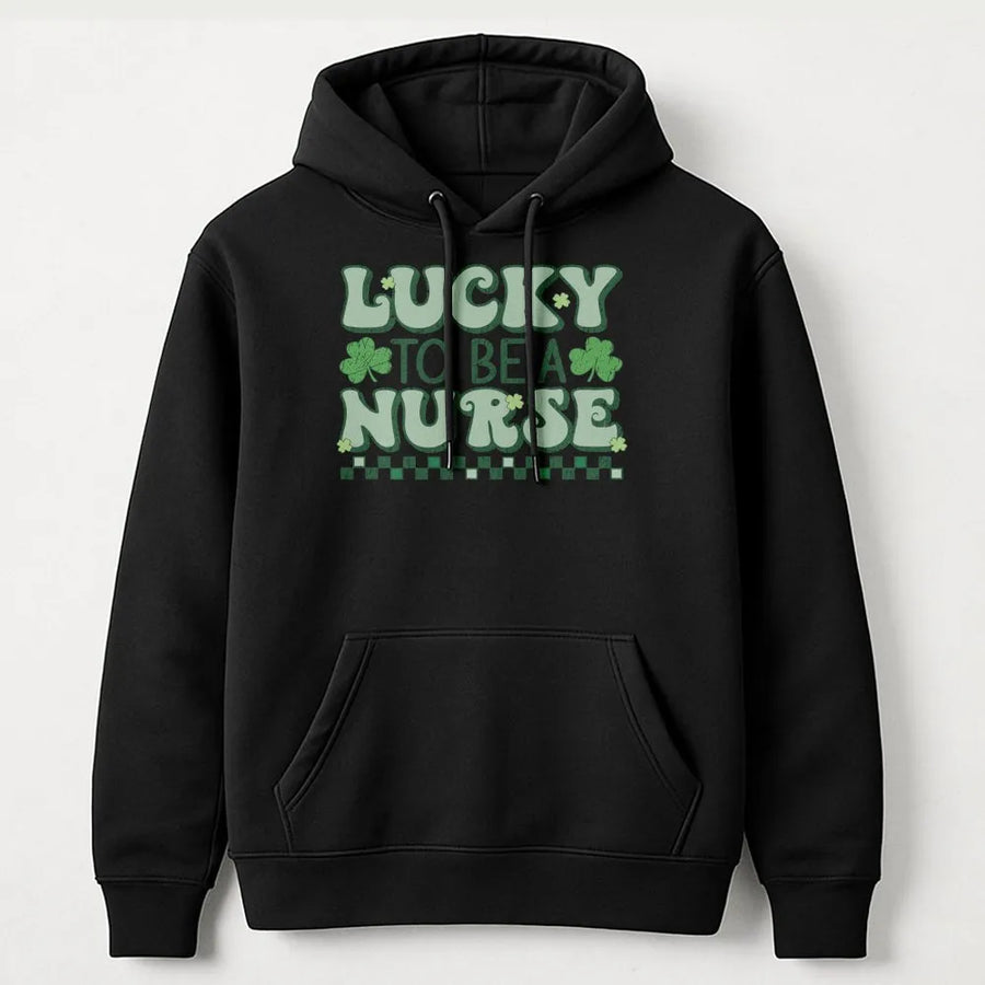 Lucky To Be A Nurse Hoodie | Retro St Patricks Day Shamrock Design | Soft Cotton Blend Fleece | Premium Nursing School Graduation Gift