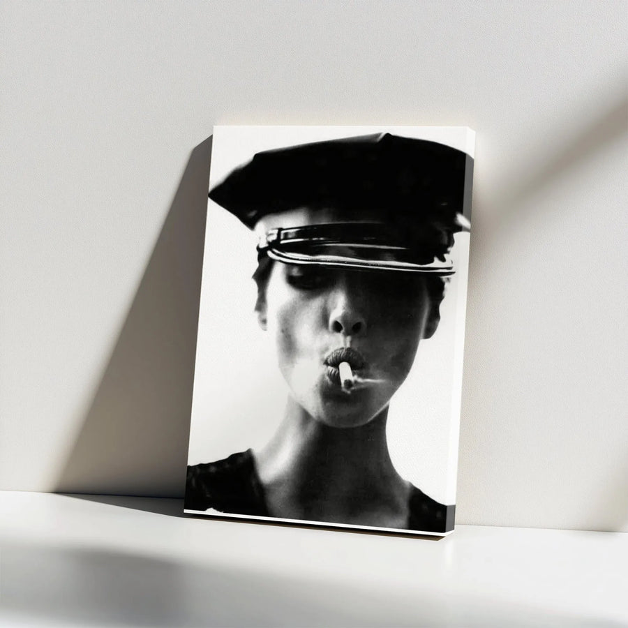 Black and White Smoking Woman Canvas | Provocative Fashion Photography | Premium Gallery-Style Print | Modern Minimalist Home Decor Gift