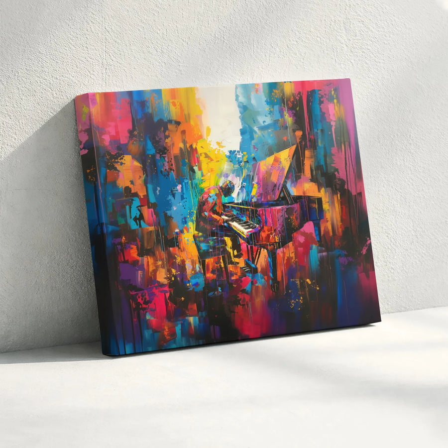 Abstract Piano Canvas Print | Vibrant Jazz Musician Painting | Premium Gallery Wrapped Canvas | Modern Music Room Decor Gift