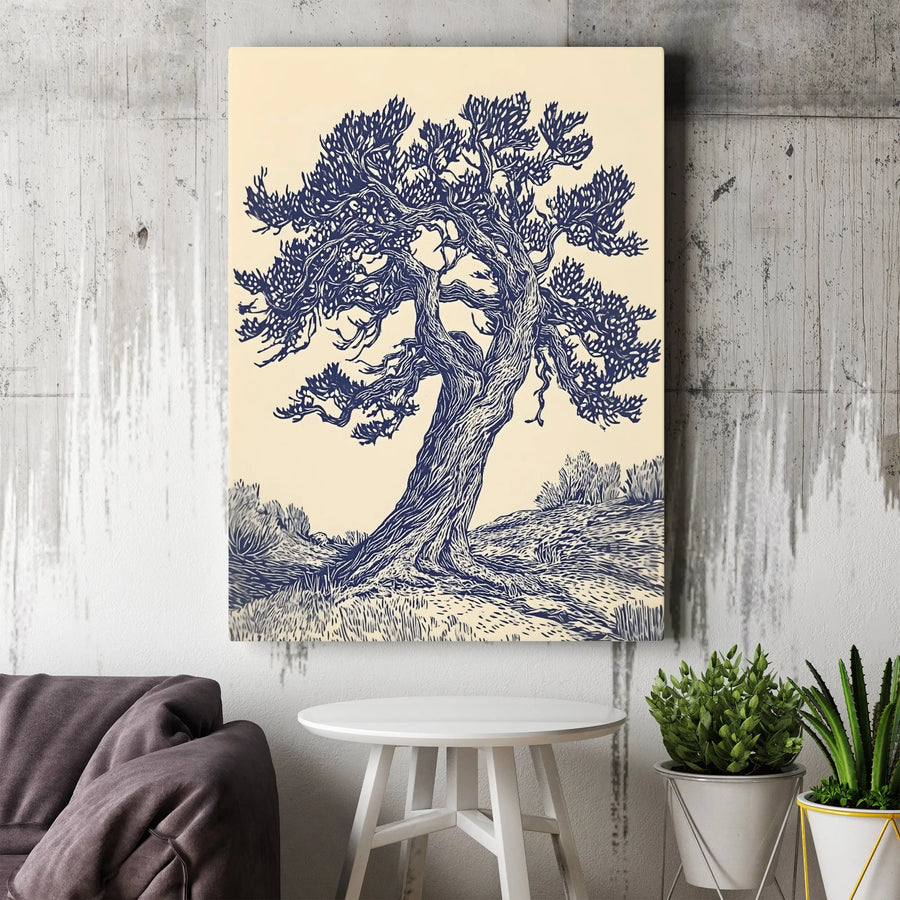 Gnarled Tree Canvas Print | Vintage Linocut Botanical Wall Art | Premium Gallery-Wrapped Gallery Quality | Nature Lover Home Office Decor Gift