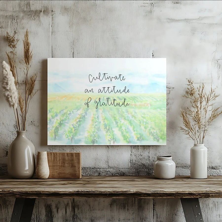 Cultivate Gratitude Quote Canvas Wall Art | Watercolor Vineyard Landscape Print | Premium 1.25-Inch Gallery Wrap | Inspirational Home Decor Gift