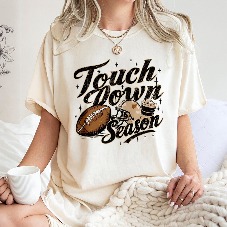 Touchdown Season T-Shirt | Retro Football Graphic Print | 100% Soft Cotton Tee | Premium Game Day Gift for Football Fans